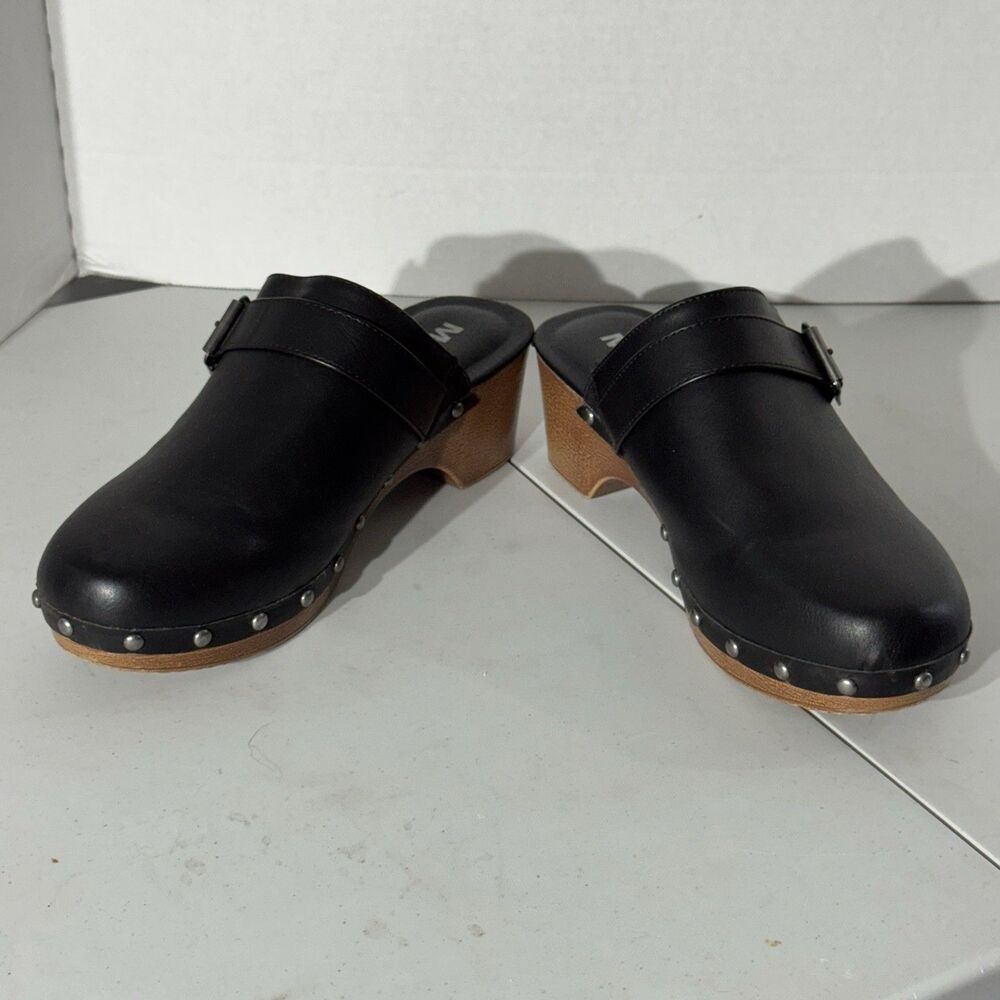 * MIA Mules Womens Size 10 Black Shoes Lightweight Casual Clogs Faux Wood Soles - Picture 5 of 8